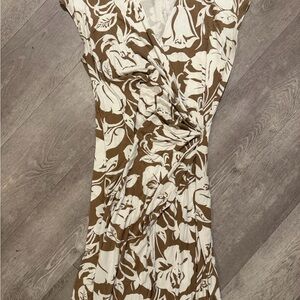 Brown and Cream Floral Twist-Front Women's Dress